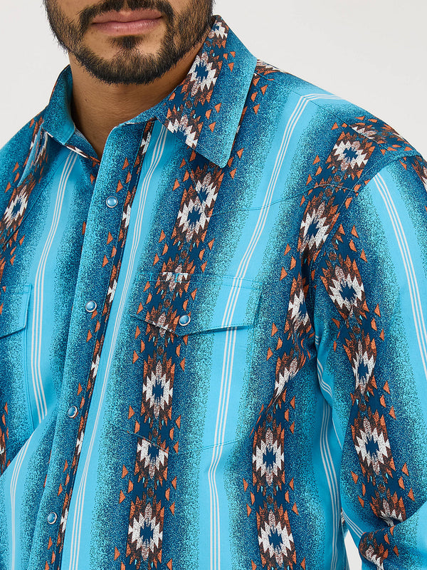 Wrangler Men's Checotah Sea Salt Blue Snap Shirt-112365886