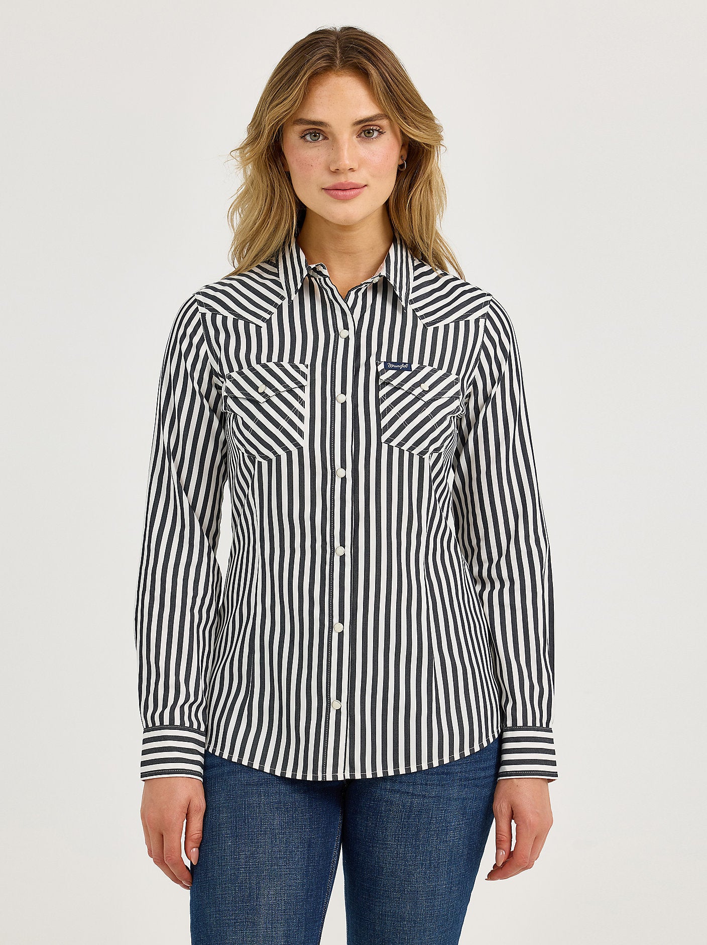 Wrangler Ladies Slate Stripe All Occasion Western Snap Shirt-112367184