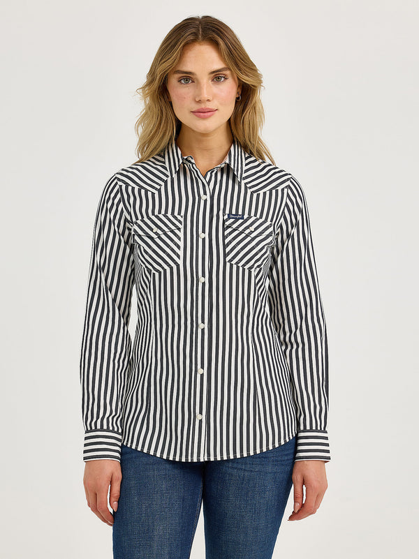 Wrangler Ladies Slate Stripe All Occasion Western Snap Shirt-112367184