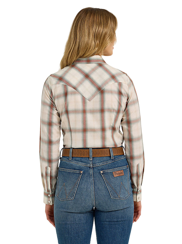 Wrangler Ladies Creamy Plaid Long Sleeve Snap Shirt-112367227