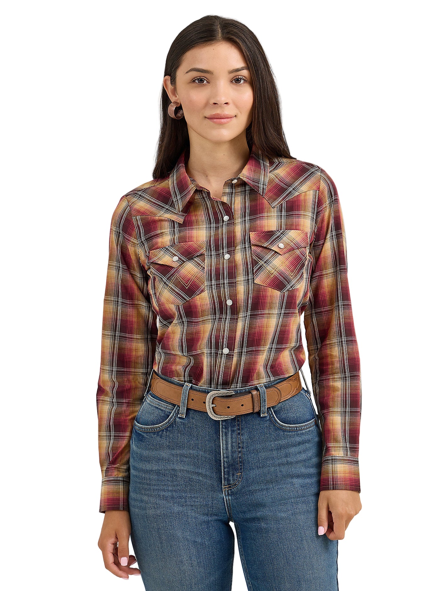 Wrangler Ladies Harvest Plaid Long Sleeve Snap Shirt-112367228