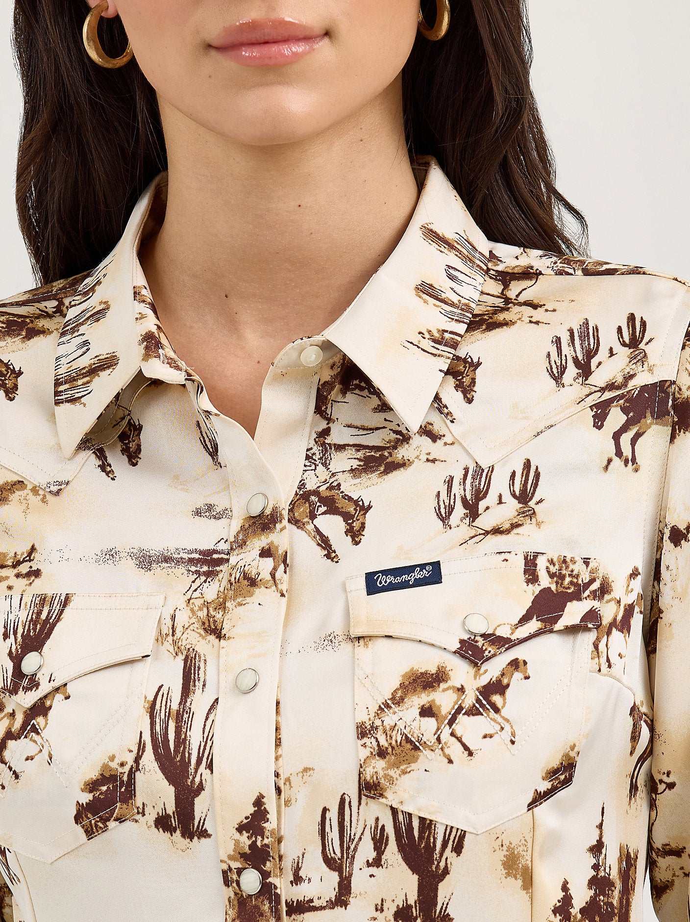 Wrangler Ladies Bold Bucking Cowboy Western Snap Shirt-112367229