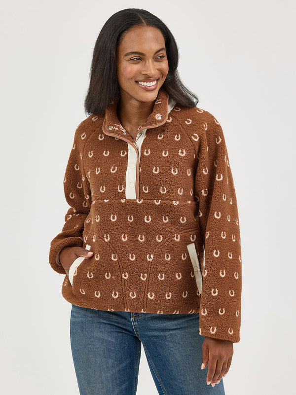 Wrangler Ladies Retro Brown Half-Snap Sherpa Pullover-112367338