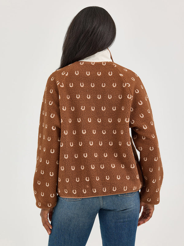 Wrangler Ladies Retro Brown Half-Snap Sherpa Pullover-112367338