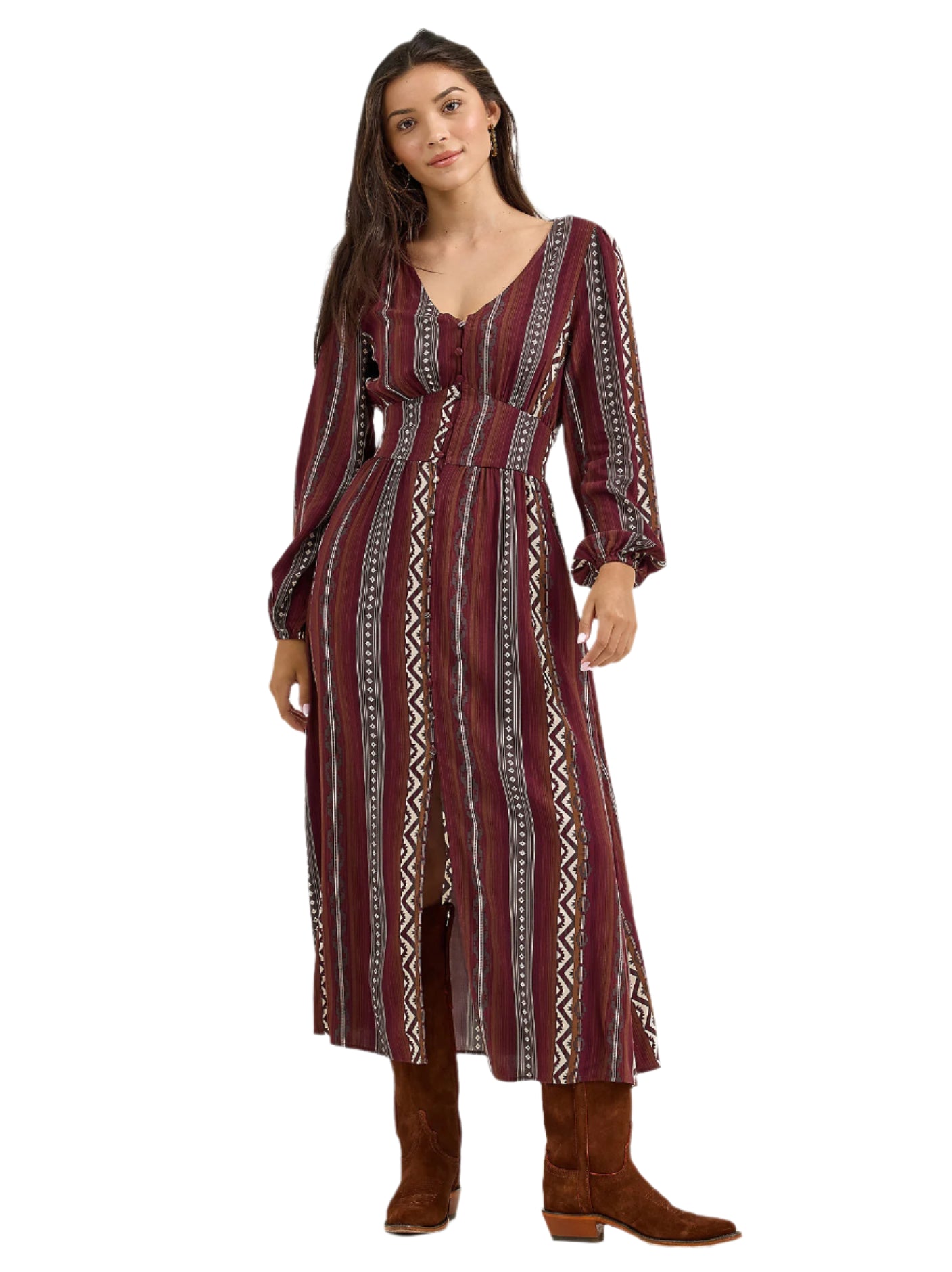 Wrangler Ladies Princess Waist Button Front Maxi Dress-112367389
