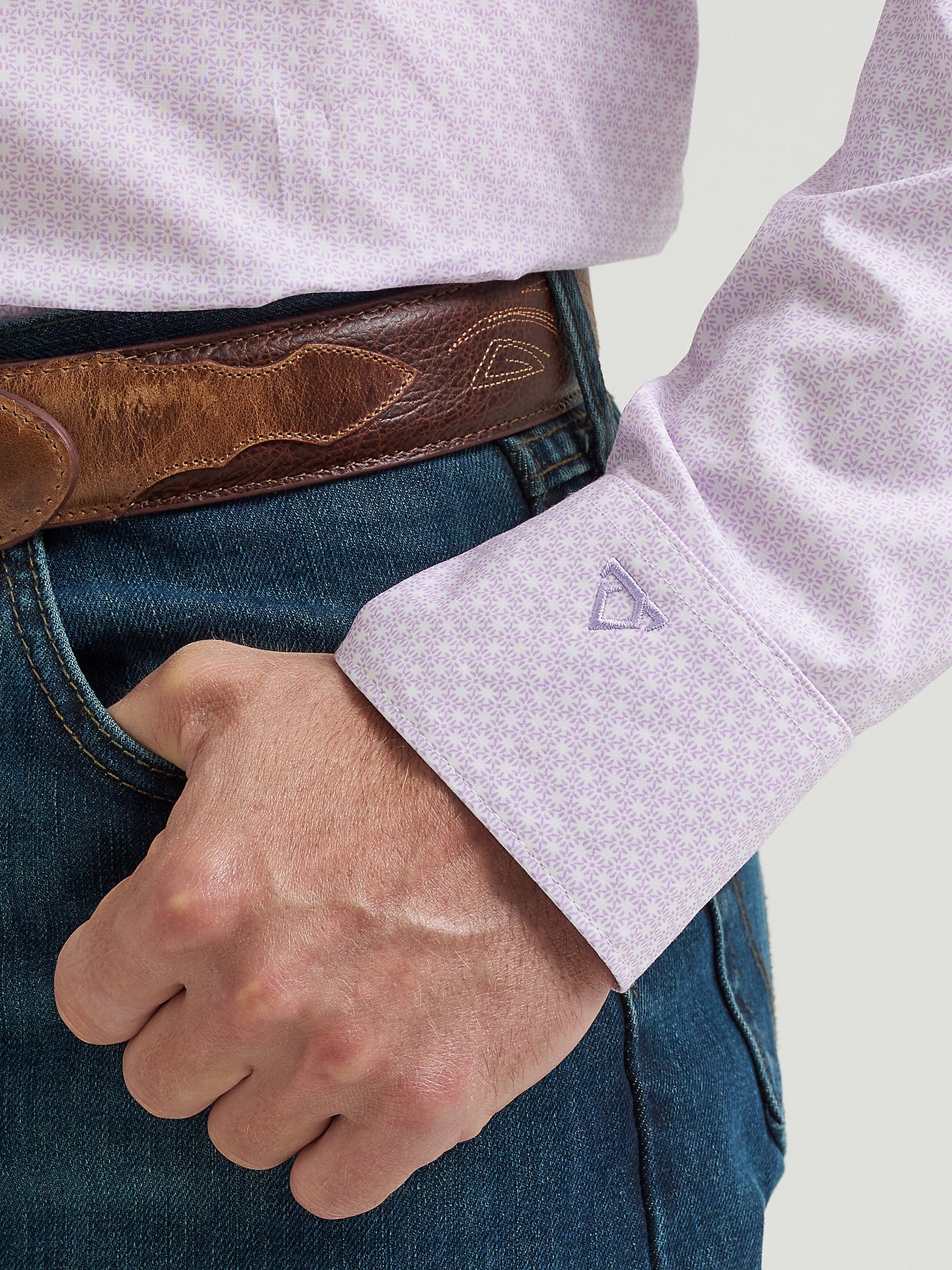 Wrangler Mens Cody Johnson Lilac Squares One Pocket Button Down Shirt-112368023