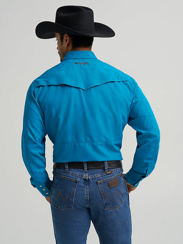 Wrangler Mens Teal Performance Snap Long Sleeve Solid Shirt-112368051