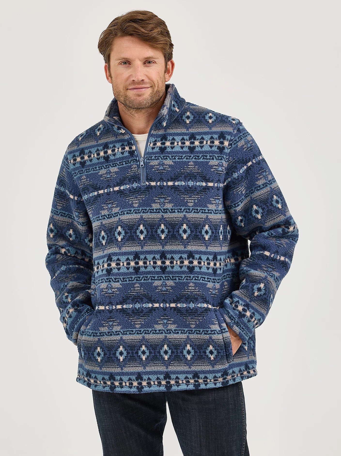 Men's Wrangler® Heavyweight Quarter-Zip Vintage Indigo Sherpa Pullover -112368189