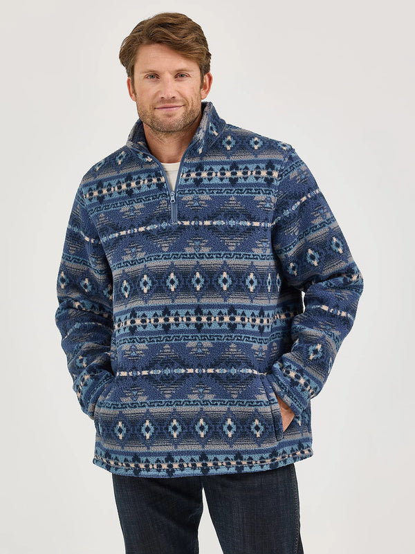 Men's Wrangler® Heavyweight Quarter-Zip Vintage Indigo Sherpa Pullover -112368189