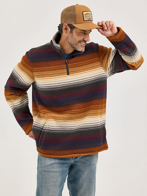 Wrangler Mens Sunset Stripe Quarter Zip Sherpa Pullover-112368190