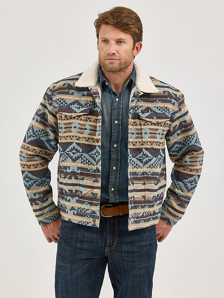 Wrangler Mens Dark Sapphire Sherpa Lined Jacquard Print Jacket-112368212