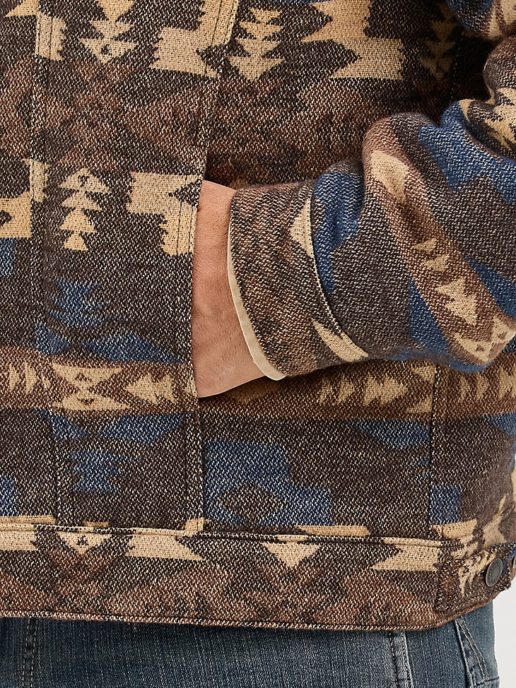 Wrangler Mens Chocolate Torte Sherpa Lined Jacquard Print Jacket-112368213
