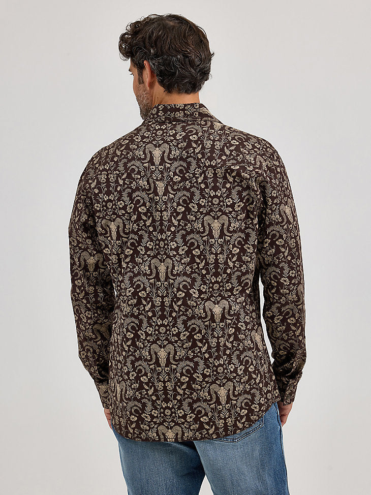 Wrangler Mens Skull Floral Retro Premium Long Sleeve Western Snap-112368220