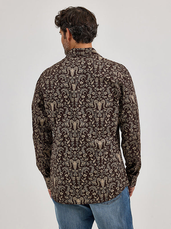 Wrangler Mens Skull Floral Retro Premium Long Sleeve Western Snap-112368220