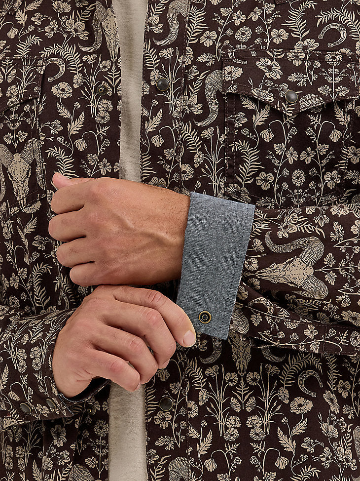 Wrangler Mens Skull Floral Retro Premium Long Sleeve Western Snap-112368220
