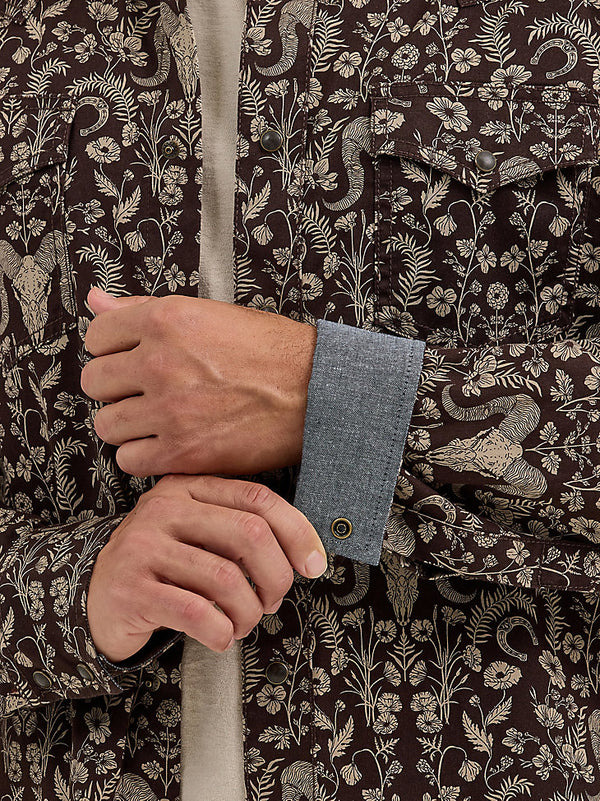 Wrangler Mens Skull Floral Retro Premium Long Sleeve Western Snap-112368220