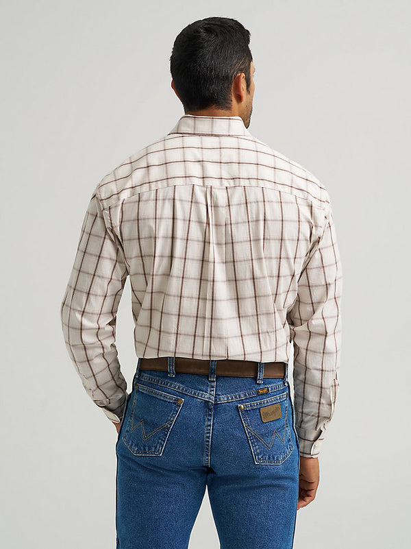 Wrangler Mens George Strait Ecru Plaid Long Sleeve Shirt-112368227