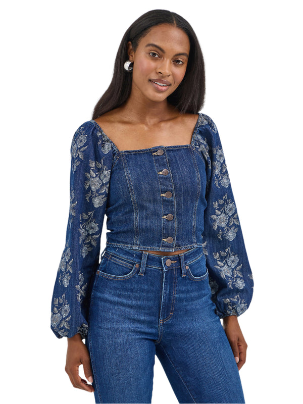 Wrangler Ladies Denim Cropped Blouse-112368280