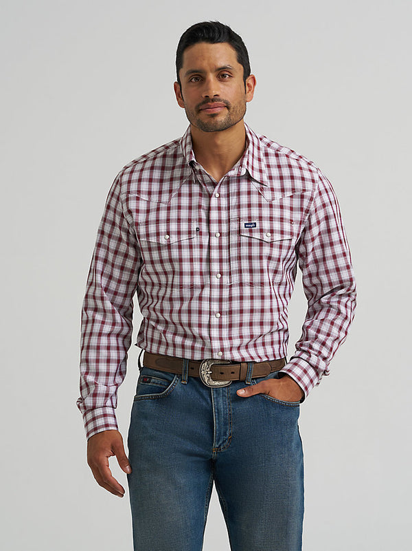 Wrangler Mens Pinot Red Performance Snap Long Sleeve-112368290