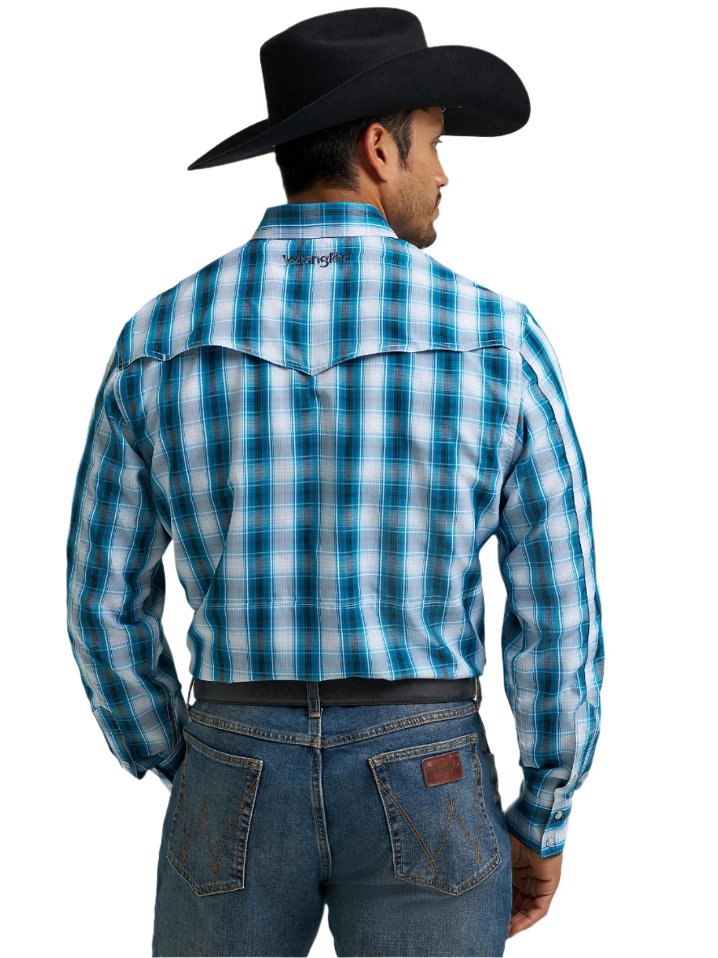 Wrangler Mens Performance Long Sleeve Blue Plaid Shirt-112368292