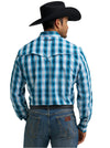 Wrangler Mens Performance Long Sleeve Blue Plaid Shirt-112368292