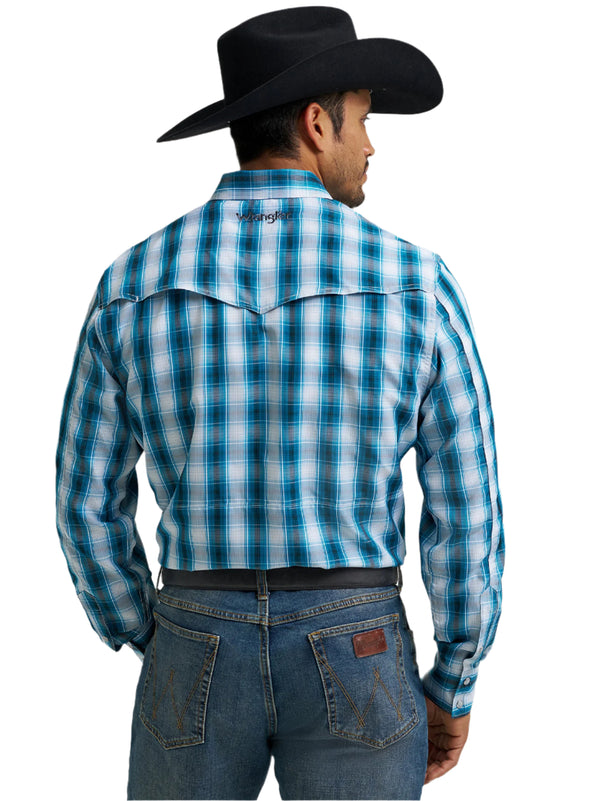 Wrangler Mens Performance Long Sleeve Blue Plaid Shirt-112368292