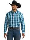 Wrangler Mens Performance Long Sleeve Blue Plaid Shirt-112368292