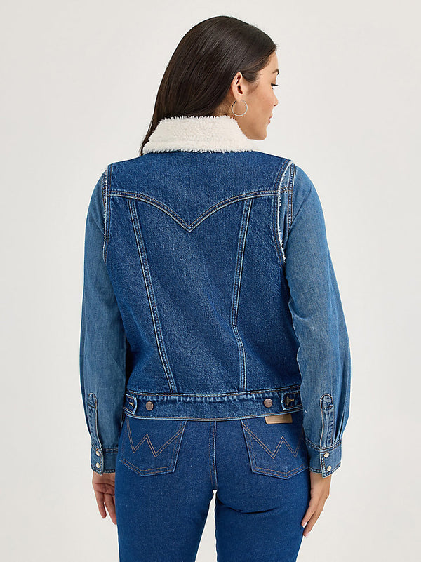 Wrangler Ladies Sherpa Lined Denim Vest-112368298