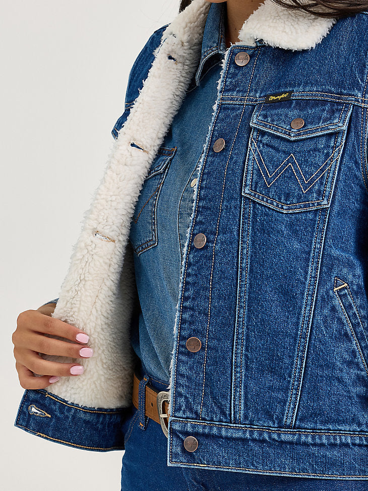 Wrangler Ladies Sherpa Lined Denim Vest-112368298