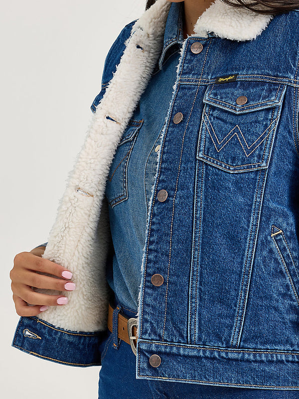Wrangler Ladies Sherpa Lined Denim Vest-112368298