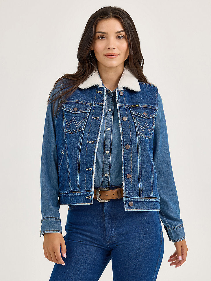 Wrangler Ladies Sherpa Lined Denim Vest-112368298