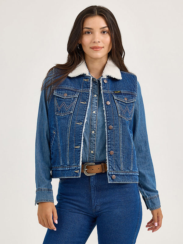 Wrangler Ladies Sherpa Lined Denim Vest-112368298