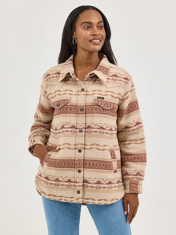 Wrangler Ladies Tan Quilt Lined Jacquard Shacket-112368300