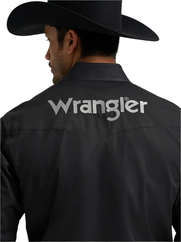 Wrangler Mens Logo Black Long Sleeve Western Snap Shirt-112368538