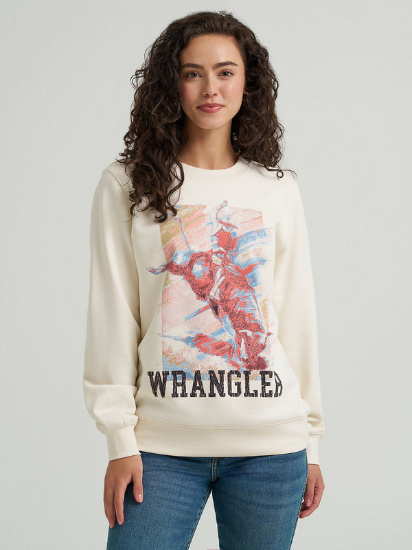 Wrangler Ladies Painterly White Graphic Crew Sweatshirt-112368905