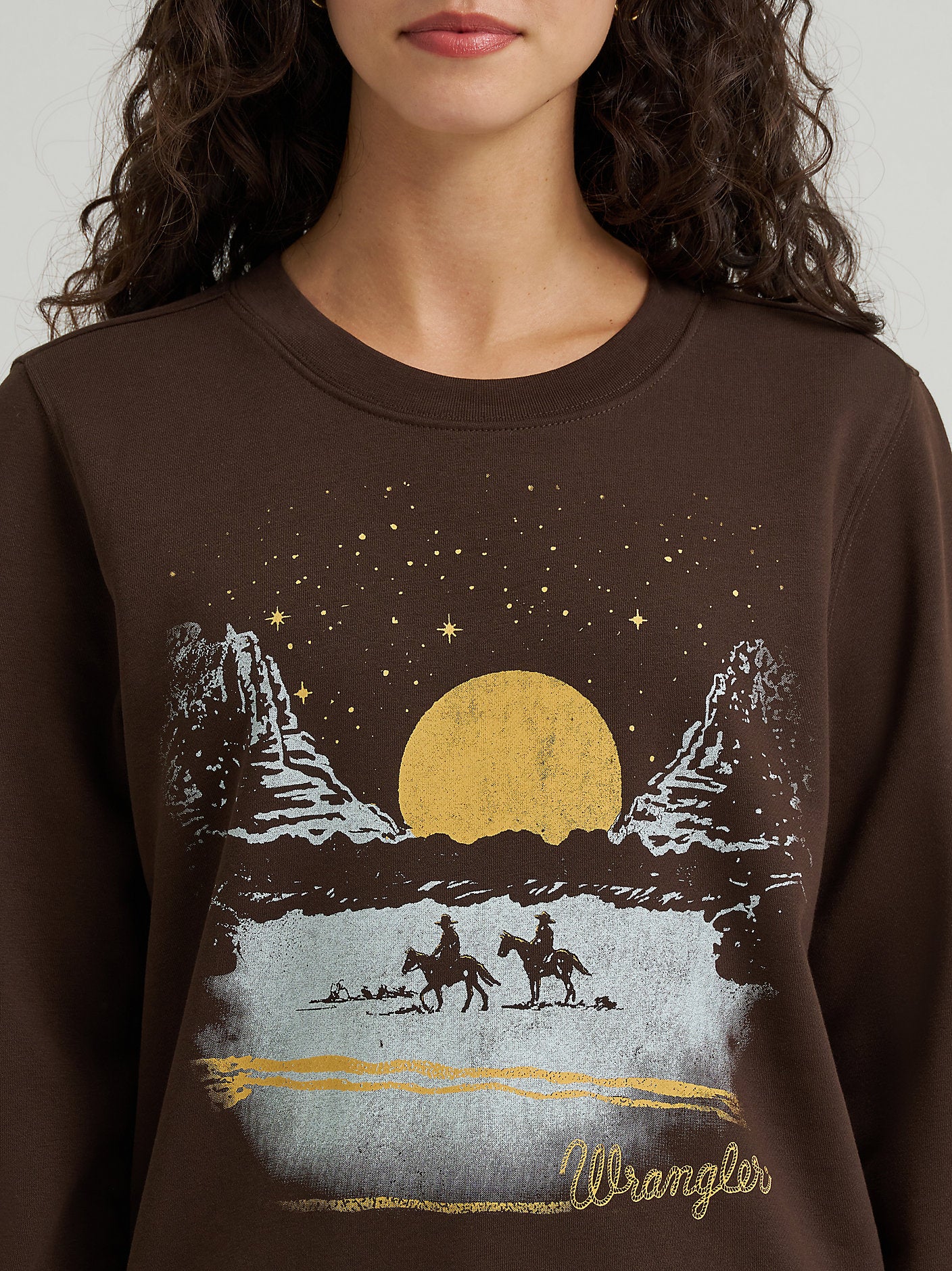 Wrangler Ladies Brown Desert Graphic Crew Sweatshirt-112368911