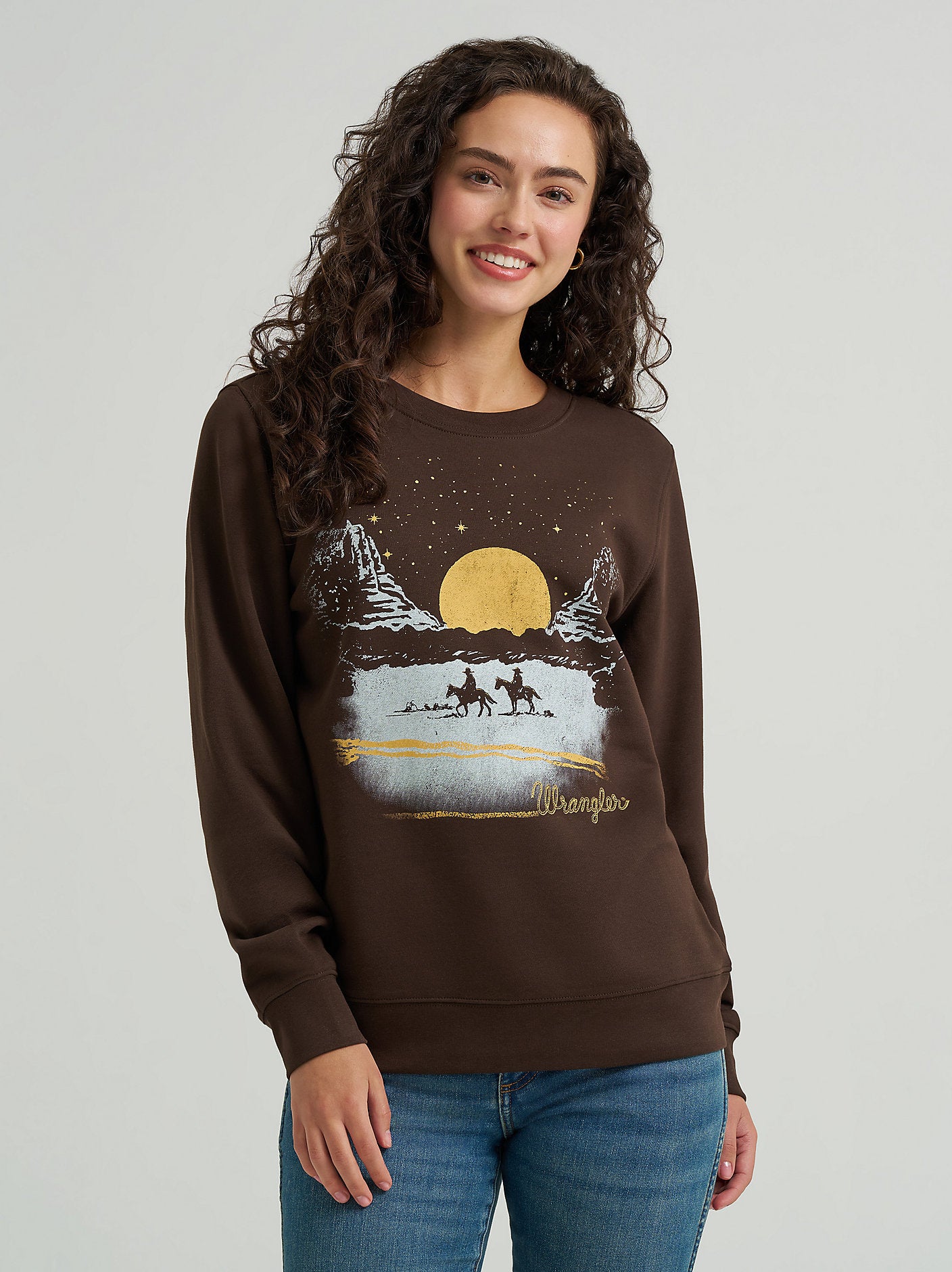 Wrangler Ladies Brown Desert Graphic Crew Sweatshirt-112368911