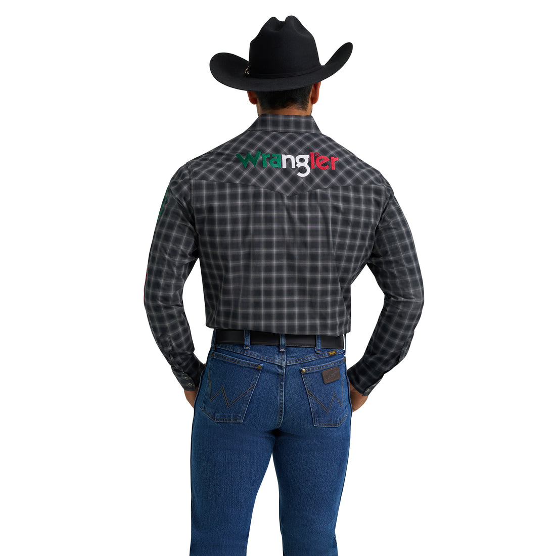 Wrangler Men's Black Plaid Western Logo Snap Shirt-112369436