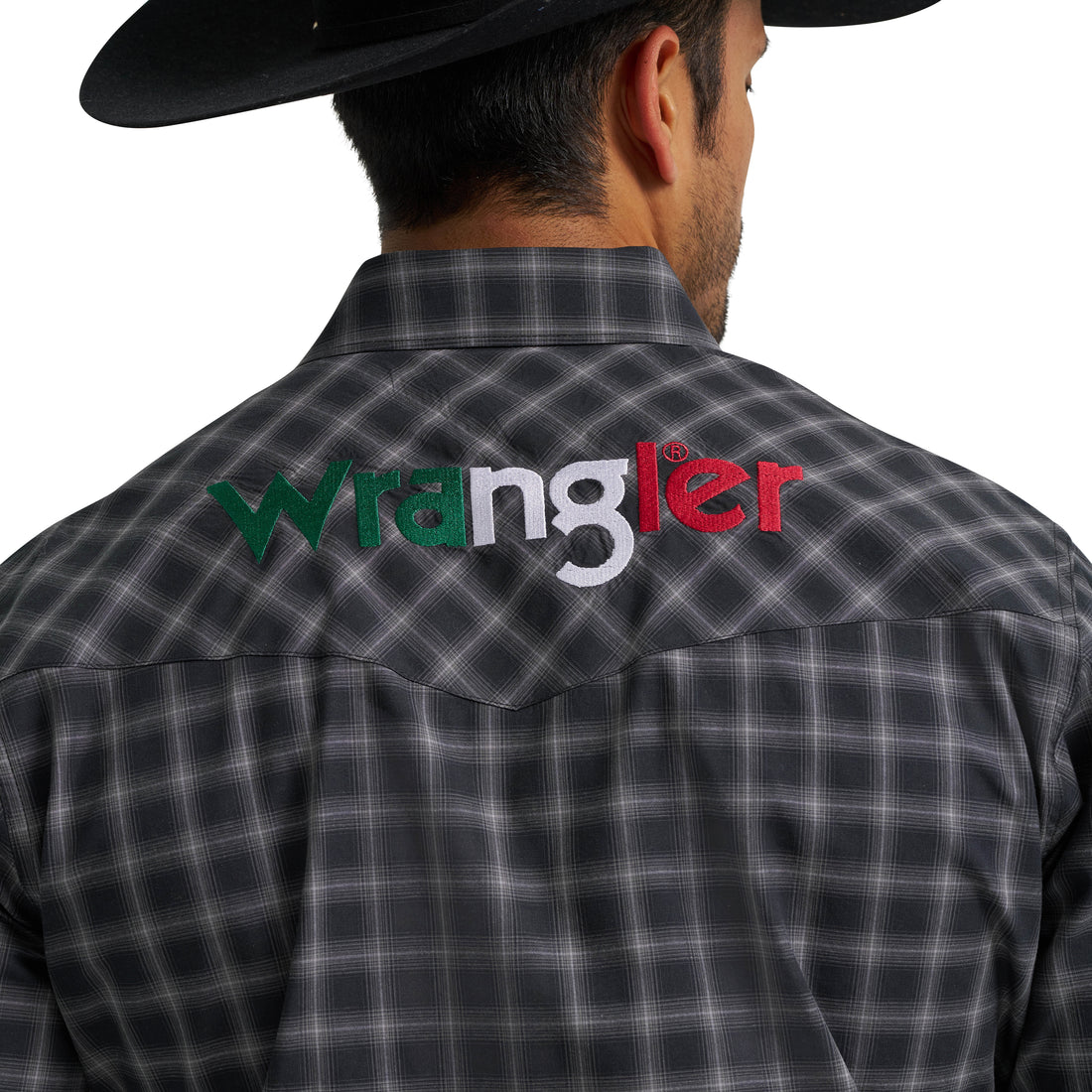 Wrangler Men's Black Plaid Western Logo Snap Shirt-112369436