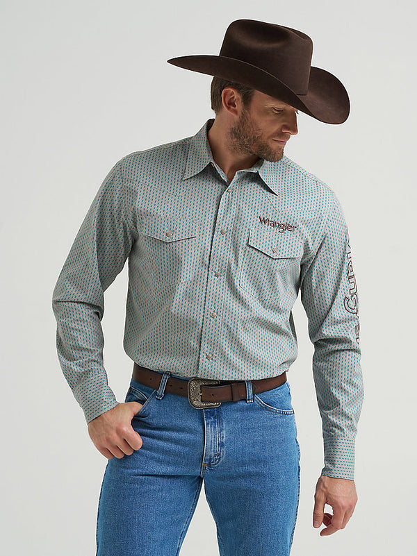 Wrangler Men's Peacock Logo Long Sleeve Western Snap Shirt-112369449