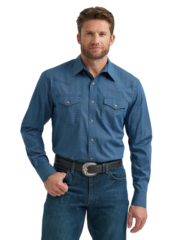 Wrangler Mens 20X Jean Blue Competition Western Snap Shirt-112369482