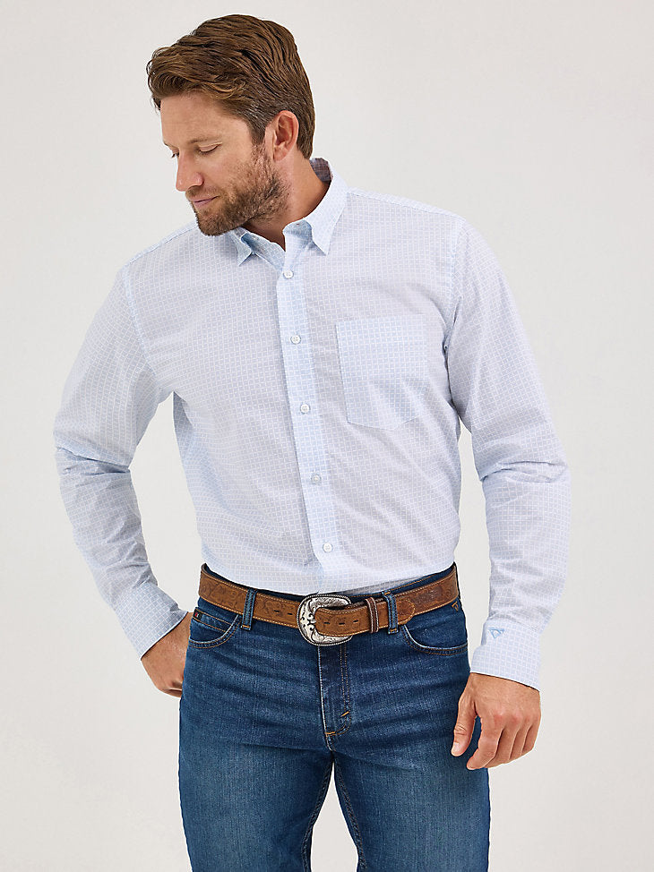 Wrangler Mens Pale Blue Squared Cody Johnson Button Down-112369516