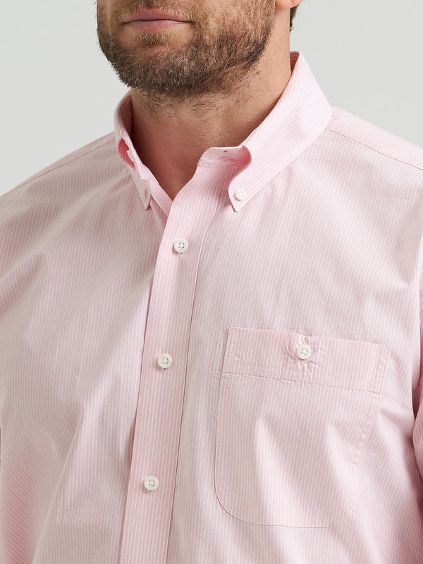 Wrangler Mens Pink Ministripe Bucking Cancer Button Down Shirt-112369528