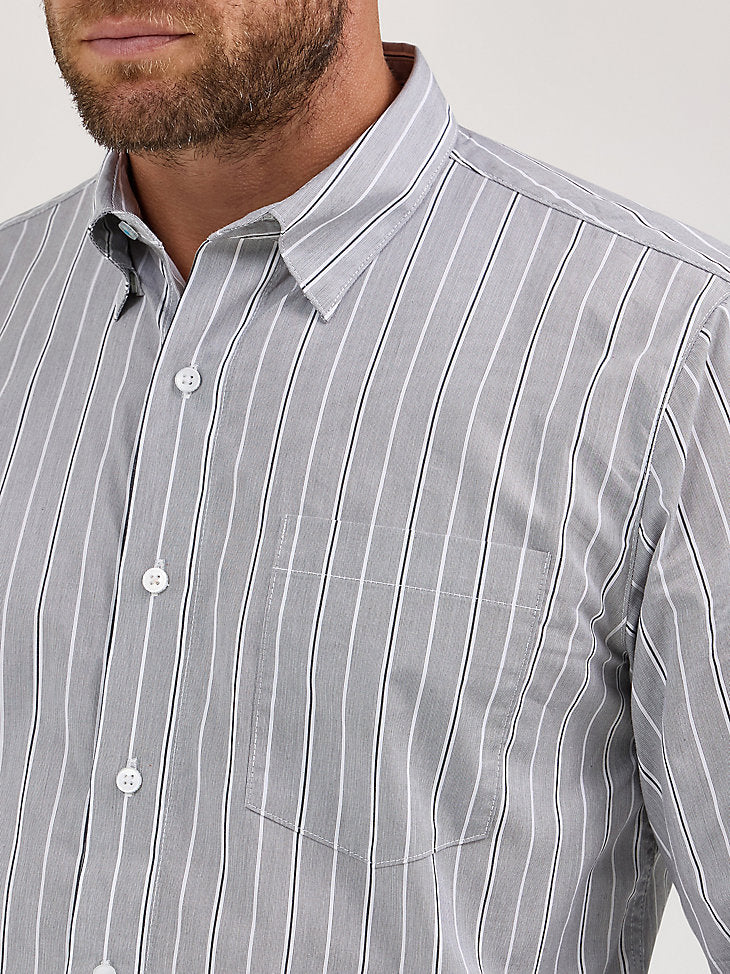 Wrangler Mens Cody Johnson Charcoal Stripe Button Down Shirt-112369538