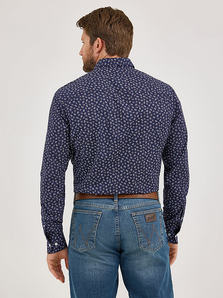 Wrangler Mens Navy Paisley Button Down Shirt-112369548