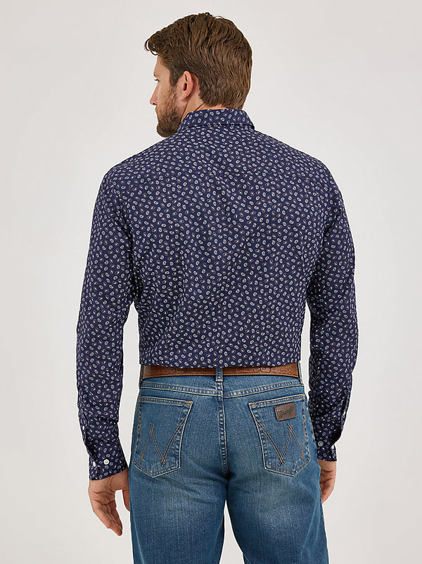 Wrangler Mens Navy Paisley Button Down Shirt-112369548