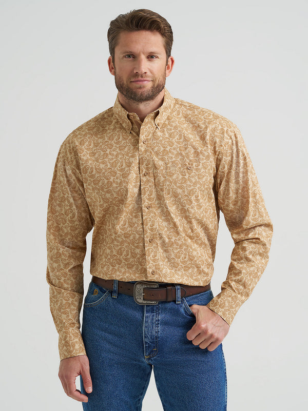 Wrangler Men's George Strait Honey Oak Paisley Long Sleeve Button Down Shirt-112369585