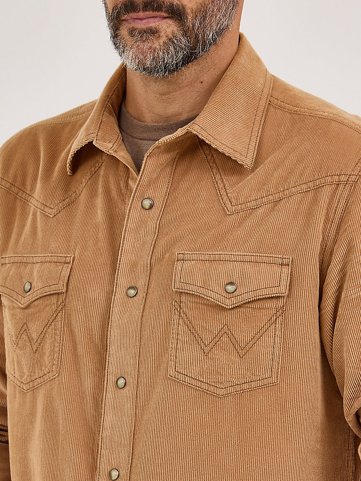 Wrangler Mens Sandy Brown Retro Premium Western Corduroy Shirt-112369587