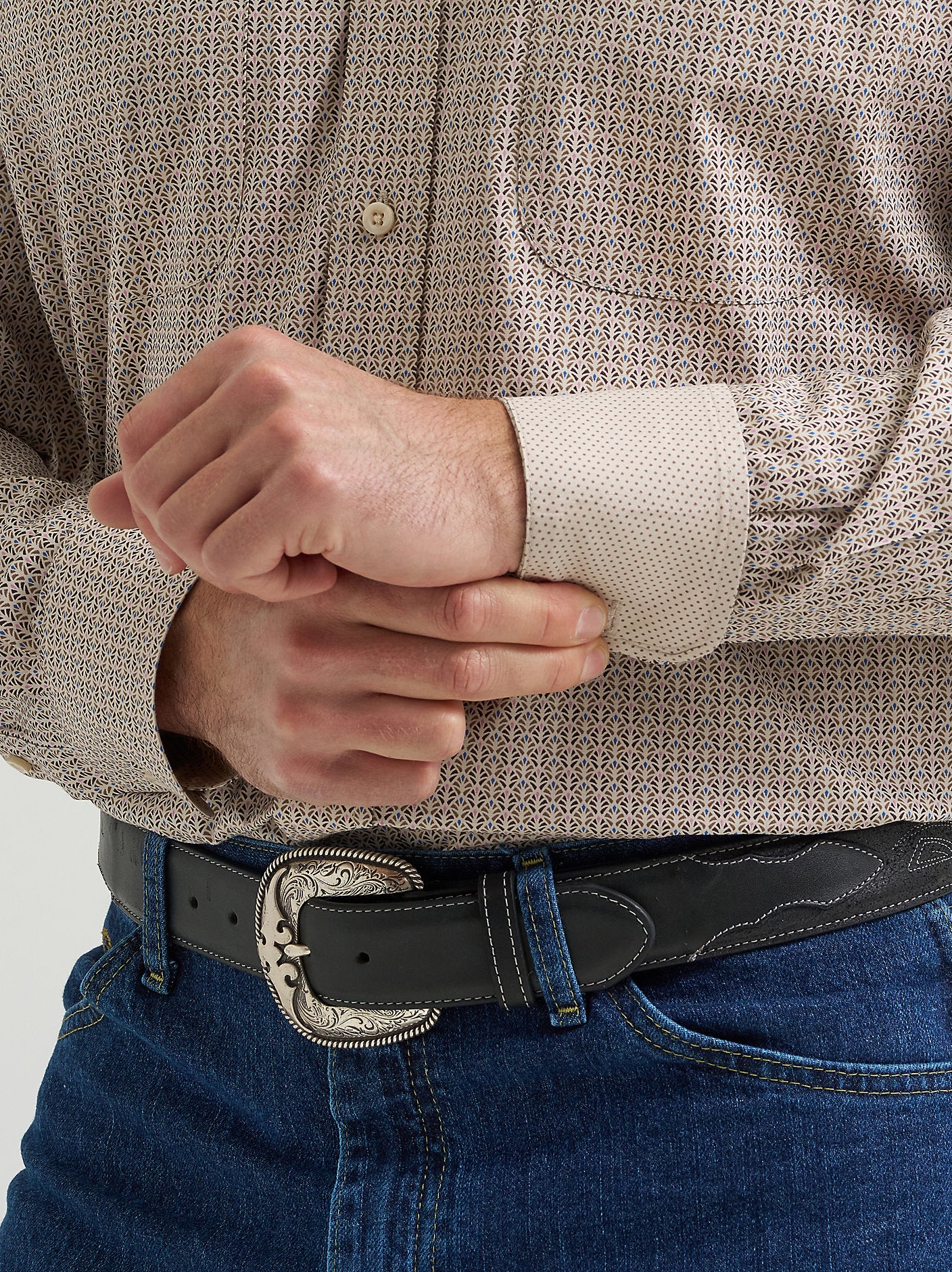 Wrangler Mens Nouveau Brown George Strait Long Sleeve Button Down-112369590