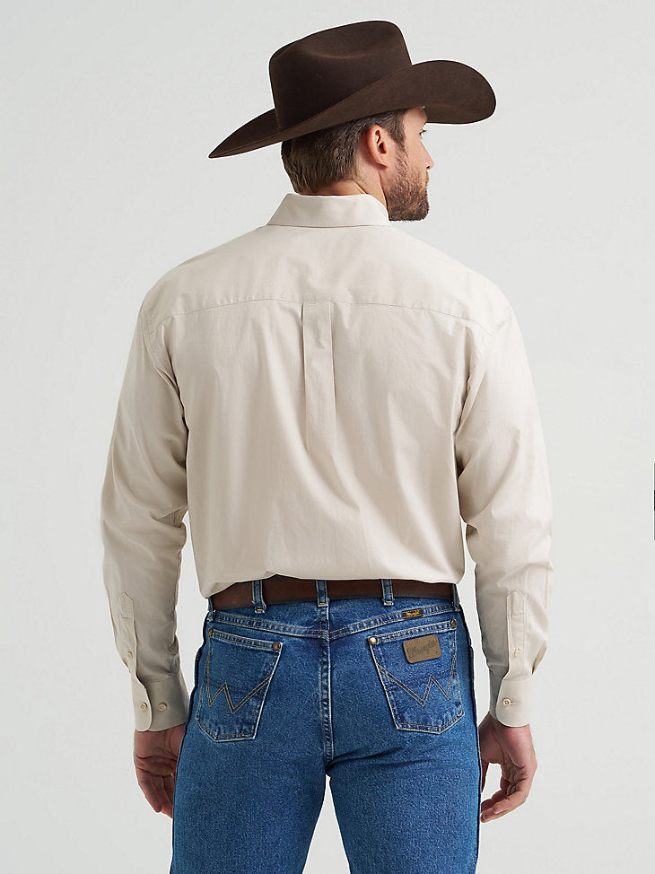 Wrangler Mens Pale Stone George Strait Solid Button Down Shirt-112369608